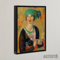 "Artery8 Portrait of a in Green Turban Glackens Framed Canvas Wall Art - Size: W12"" x H16""" - thumbnail 2