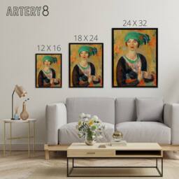 "Artery8 Portrait of a in Green Turban Glackens Framed Canvas Wall Art - Size: W12"" x H16""" - thumbnail 4