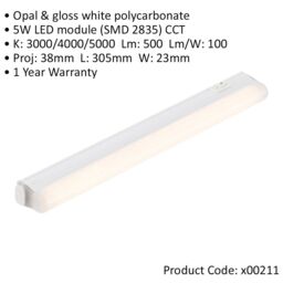 Loops 300mm Under Cabinet LED Light - 5W SMD 2835 CCT LED Module - Opal & Gloss White - thumbnail 2