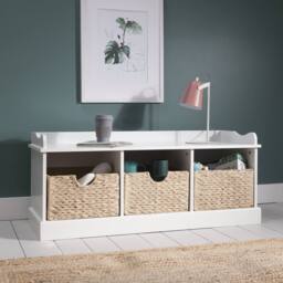 Nöa and Nani Stockholm Storage Bench with 3 Brown Baskets in White - thumbnail 1
