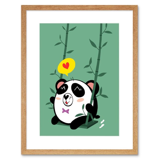 "Artery8 Wall Art Print Kawaii Panda Love Art Framed 9x7 inch in Beige - Size: W7"" x H9""" - image 1