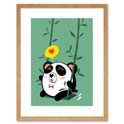 "Artery8 Wall Art Print Kawaii Panda Love Art Framed 9x7 inch in Beige - Size: W7"" x H9""" - thumbnail 1
