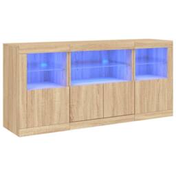Berkfield Home Sideboard with LED Lights Sonoma Oak 142.5x37x67 cm in Tan - thumbnail 3