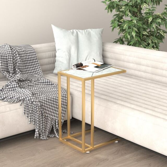 Berkfield Home Computer Side Table White Marble 50x35x65 cm Tempered Glass - Size: 50 x 35 x 65 cm - image 1