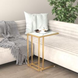 Berkfield Home Computer Side Table White Marble 50x35x65 cm Tempered Glass - Size: 50 x 35 x 65 cm