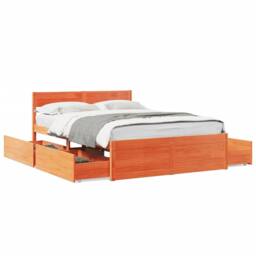 Berkfield Home Modern Bed Frame without Mattress Wax Brown 140x190 cm Solid Wood Pine - thumbnail 3