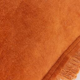Yard Jaye 100% Cotton Velvet Fringed Cushion in Burnt Orange - Size: 45 cm x 45 cm - thumbnail 5