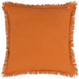 Yard Jaye 100% Cotton Velvet Fringed Cushion in Burnt Orange - Size: 45 cm x 45 cm - thumbnail 2