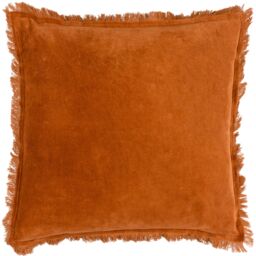 Yard Jaye 100% Cotton Velvet Fringed Cushion in Burnt Orange - Size: 45 cm x 45 cm