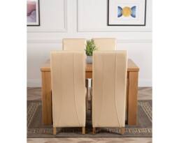 Thats Furniture Dakot 127 x 82cm Oak Small Dining Table & 4 Lola Leather Chairs in Cream - Size: 127 x 82 cm - thumbnail 2