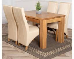 Thats Furniture Dakot 127 x 82cm Oak Small Dining Table & 4 Lola Leather Chairs in Cream - Size: 127 x 82 cm