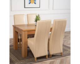 Thats Furniture Dakot 127 x 82cm Oak Small Dining Table & 4 Lola Leather Chairs in Cream - Size: 127 x 82 cm - thumbnail 3