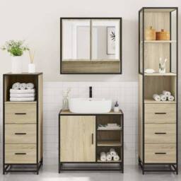 Berkfield Home 4¬†Piece Bathroom Furniture Set¬†Sonoma Oak Engineered Wood - thumbnail 3