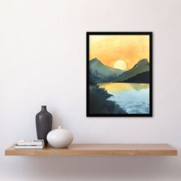 Artery8 Redfish Lake Mountain Landscape Lakeside Sunrise Framed Wall Art in Yellow - Size: A4 - thumbnail 4