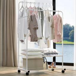 Kelvenix 2-Tier Garment Rack Coat Rail Storage Shelves in White - thumbnail 4