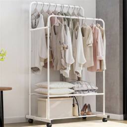Kelvenix 2-Tier Garment Rack Coat Rail Storage Shelves in White - thumbnail 3
