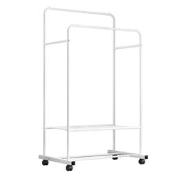 Kelvenix 2-Tier Garment Rack Coat Rail Storage Shelves in White - thumbnail 1