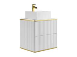 Vente-unique Suspended Striped Bathroom Cabinet With Gold Trim & Square in White - thumbnail 5