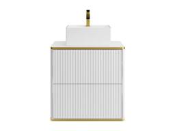 Vente-unique Suspended Striped Bathroom Cabinet With Gold Trim & Square in White - thumbnail 4