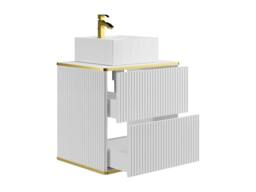 Vente-unique Suspended Striped Bathroom Cabinet With Gold Trim & Square in White - thumbnail 6