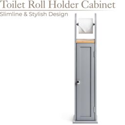 Christow Toilet Roll Holder Cabinet Freestanding Grey Bamboo Wood Bathroom Unit - thumbnail 2