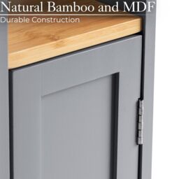 Christow Toilet Roll Holder Cabinet Freestanding Grey Bamboo Wood Bathroom Unit - thumbnail 4