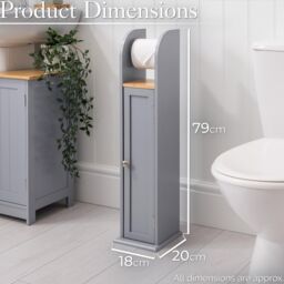 Christow Toilet Roll Holder Cabinet Freestanding Grey Bamboo Wood Bathroom Unit - thumbnail 6