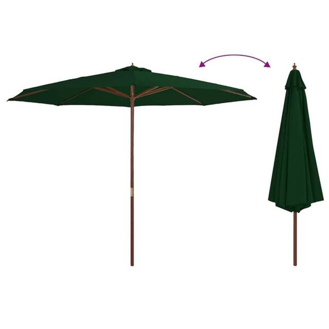 Berkfield Home Outdoor Parasol with Wooden Pole 350 cm Green - image 1