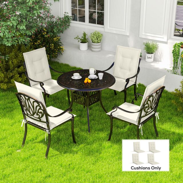 OUTSUNNY Set of 4 Garden Chair Cushions, Outdoor Seat Pads in White