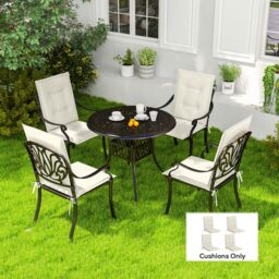 OUTSUNNY Set of 4 Garden Chair Cushions, Outdoor Seat Pads in White - thumbnail 1