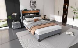 BTM Velvet Bed with Flip-Door Storage, LED & USB-C Charging in Grey - Size: Double - thumbnail 8
