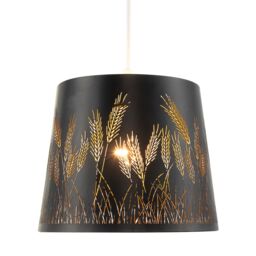 Happy Homewares Corn Field & Grass Laser Cut Black Pendant Shade with Gold Inner