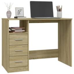 Berkfield Home Desk with Drawers Sonoma Oak 102x50x76 cm Engineered Wood in Tan - Size: 102 x 50 x 76 cm - thumbnail 4