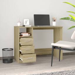Berkfield Home Desk with Drawers Sonoma Oak 102x50x76 cm Engineered Wood in Tan - Size: 102 x 50 x 76 cm - thumbnail 3