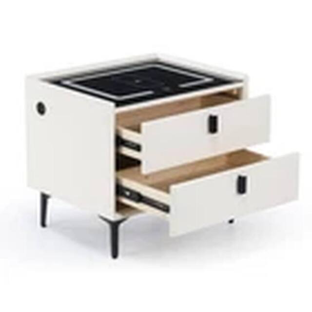 EONLION Smart LED Bedside Table with Wireless & USB Charging 2 Drawers Cabinet in White - image 1