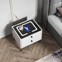 EONLION Smart LED Bedside Table with Wireless & USB Charging 2 Drawers Cabinet in White - thumbnail 4