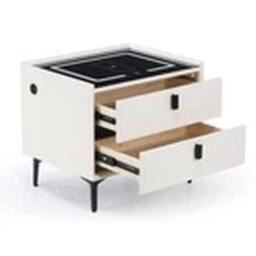 EONLION Smart LED Bedside Table with Wireless & USB Charging 2 Drawers Cabinet in White - thumbnail 1
