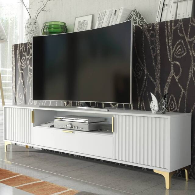 Mex Furniture LTD TV Unit Tide Crest 200cm - White & Gold - image 1