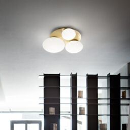 Netlighting NINFEA 3 Light Round DecoratiGlass Flush Ceiling Light Brass in Yellow - thumbnail 2