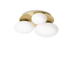 Netlighting NINFEA 3 Light Round DecoratiGlass Flush Ceiling Light Brass in Yellow - thumbnail 1