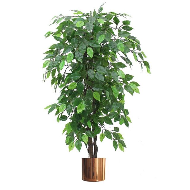 Leaf Artificial Ficus Tree Plant Green Bushy Ficus 120cm Copper Metal Planter - image 1