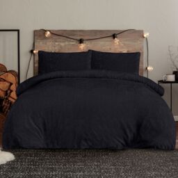 Smart Living Luxury Super Soft & Reversible Waffle Teddy Fleece Duvet Set in Black - Size: King - thumbnail 1