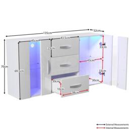 SPETLEK LED Sideboard 2 Door 3 Drawer Storage High Gloss TV Unit in White - thumbnail 2