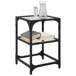 Berkfield Home Coffee Tables with Transparent Glass Top 2 pcs 30x30x45 cm Steel in Black - Size: 30 x 30 x 45 cm - thumbnail 3