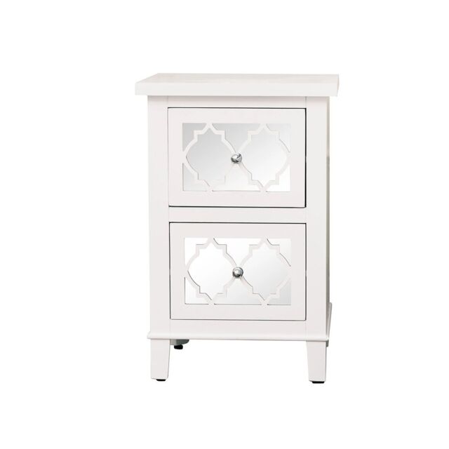 Melody Maison Pair Of White Mirrored Lattice Bedside Tables - Sabrina White Range - image 1