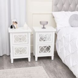 Melody Maison Pair Of White Mirrored Lattice Bedside Tables - Sabrina White Range - thumbnail 6