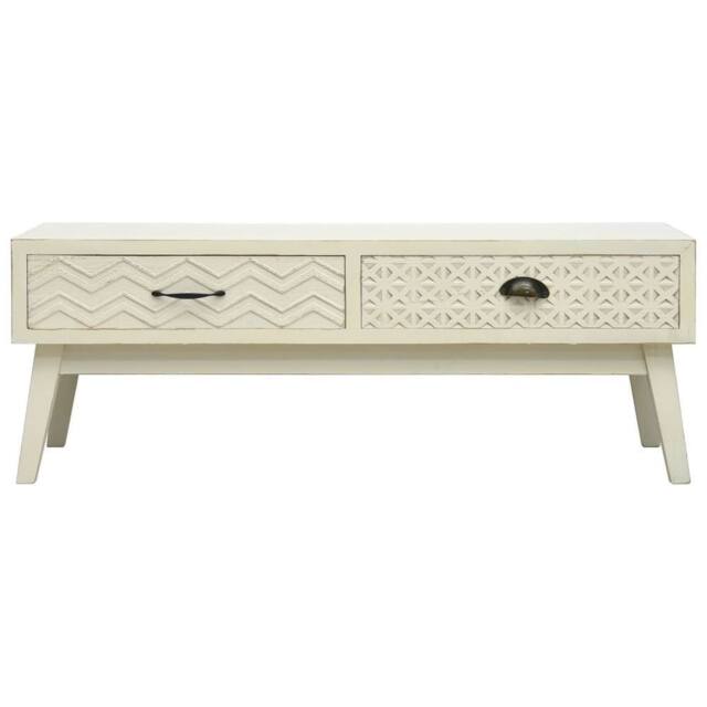 Berkfield Home Coffee Table with 2 Drawers Carving Grey 110x50x40 cm Wood in Off-White - Size: 110 x 50 x 40 cm - image 1