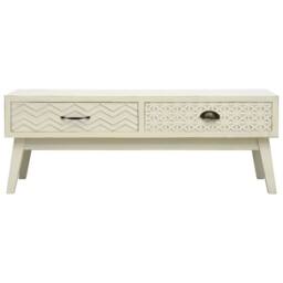 Berkfield Home Coffee Table with 2 Drawers Carving Grey 110x50x40 cm Wood in Off-White - Size: 110 x 50 x 40 cm - thumbnail 1