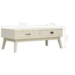 Berkfield Home Coffee Table with 2 Drawers Carving Grey 110x50x40 cm Wood in Off-White - Size: 110 x 50 x 40 cm - thumbnail 8