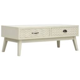 Berkfield Home Coffee Table with 2 Drawers Carving Grey 110x50x40 cm Wood in Off-White - Size: 110 x 50 x 40 cm - thumbnail 2